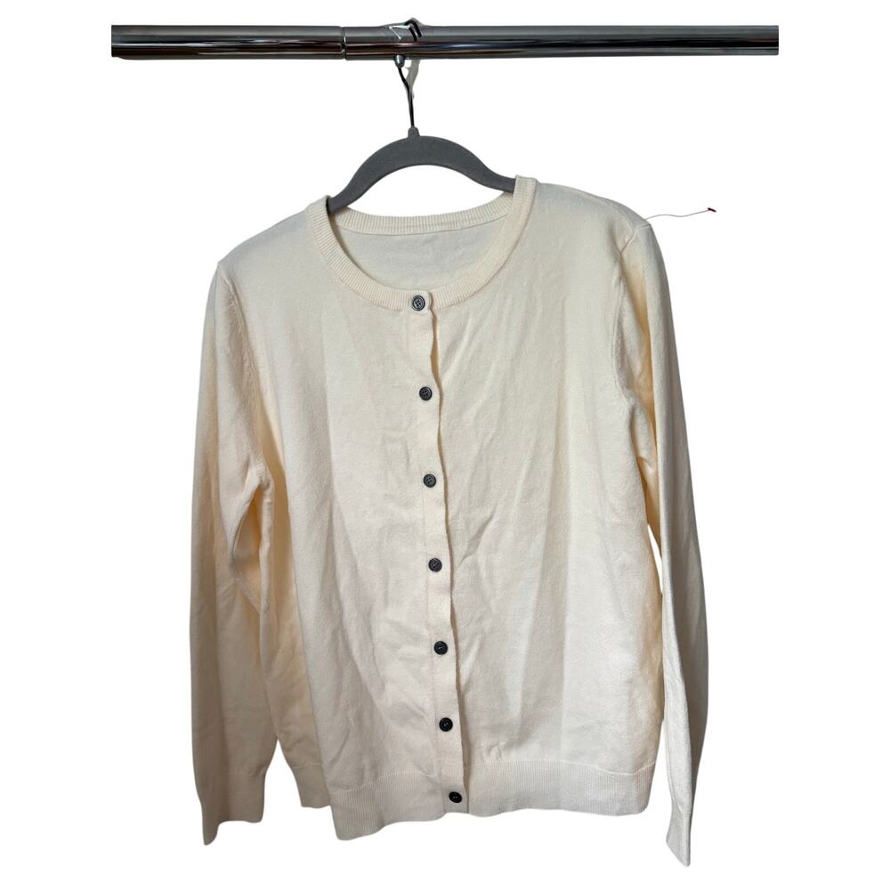 Women’s Ivory Button Front Cardigan Sweater Soft Knit Long Sleeve Classic M - Picture 3 of 9